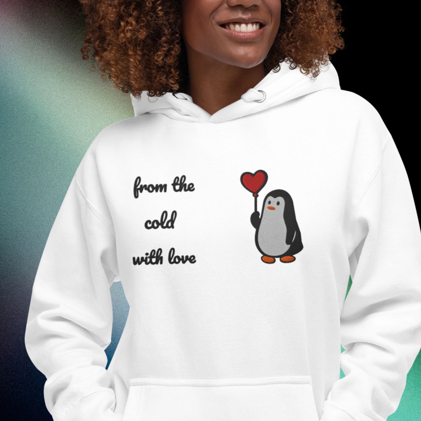 Penguin With Heart Balloon – Embroidered Unisex Hoodie