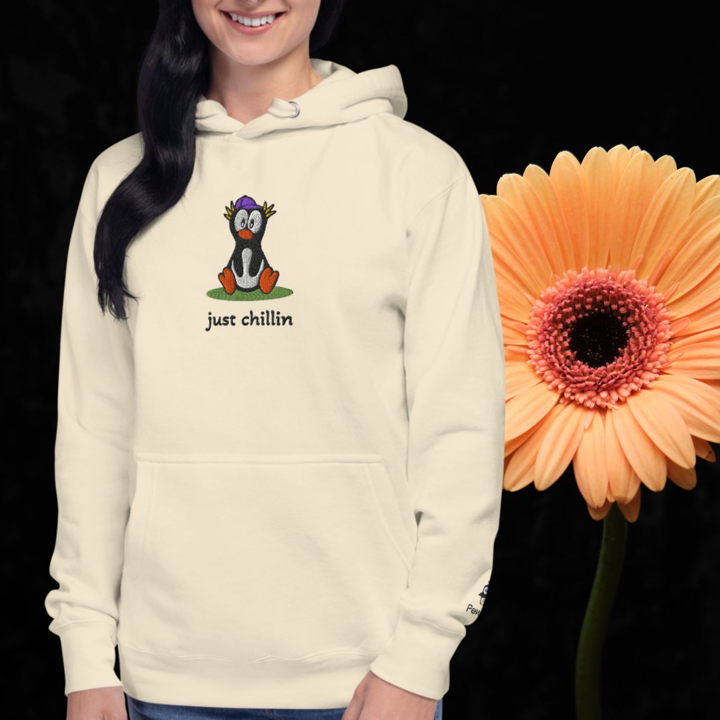 Shy Chillin’ Penguin – Embroidered Unisex Hoodie