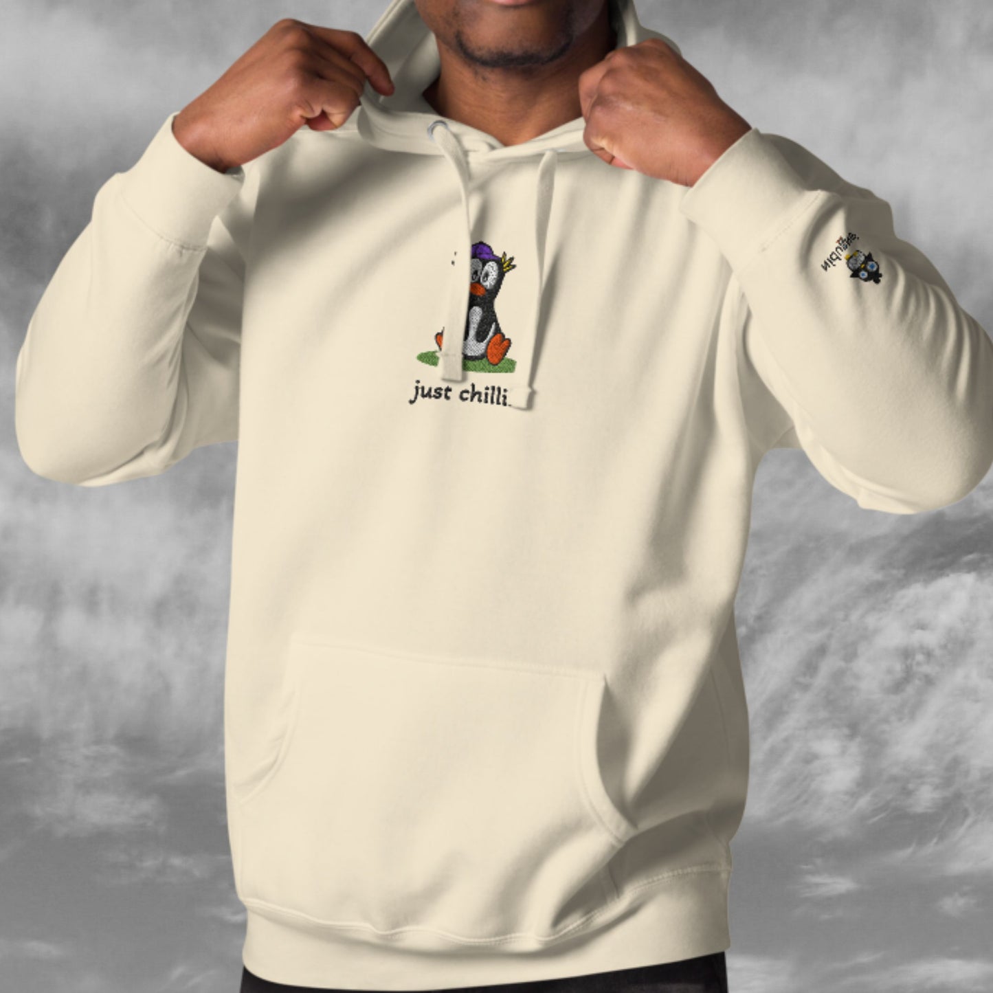 Shy Chillin’ Penguin – Embroidered Unisex Hoodie