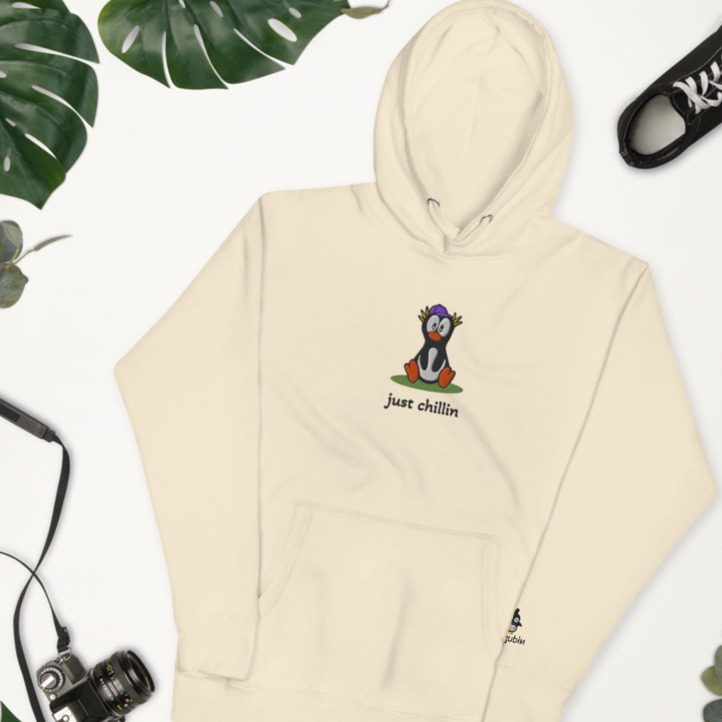 Shy Chillin’ Penguin – Embroidered Unisex Hoodie
