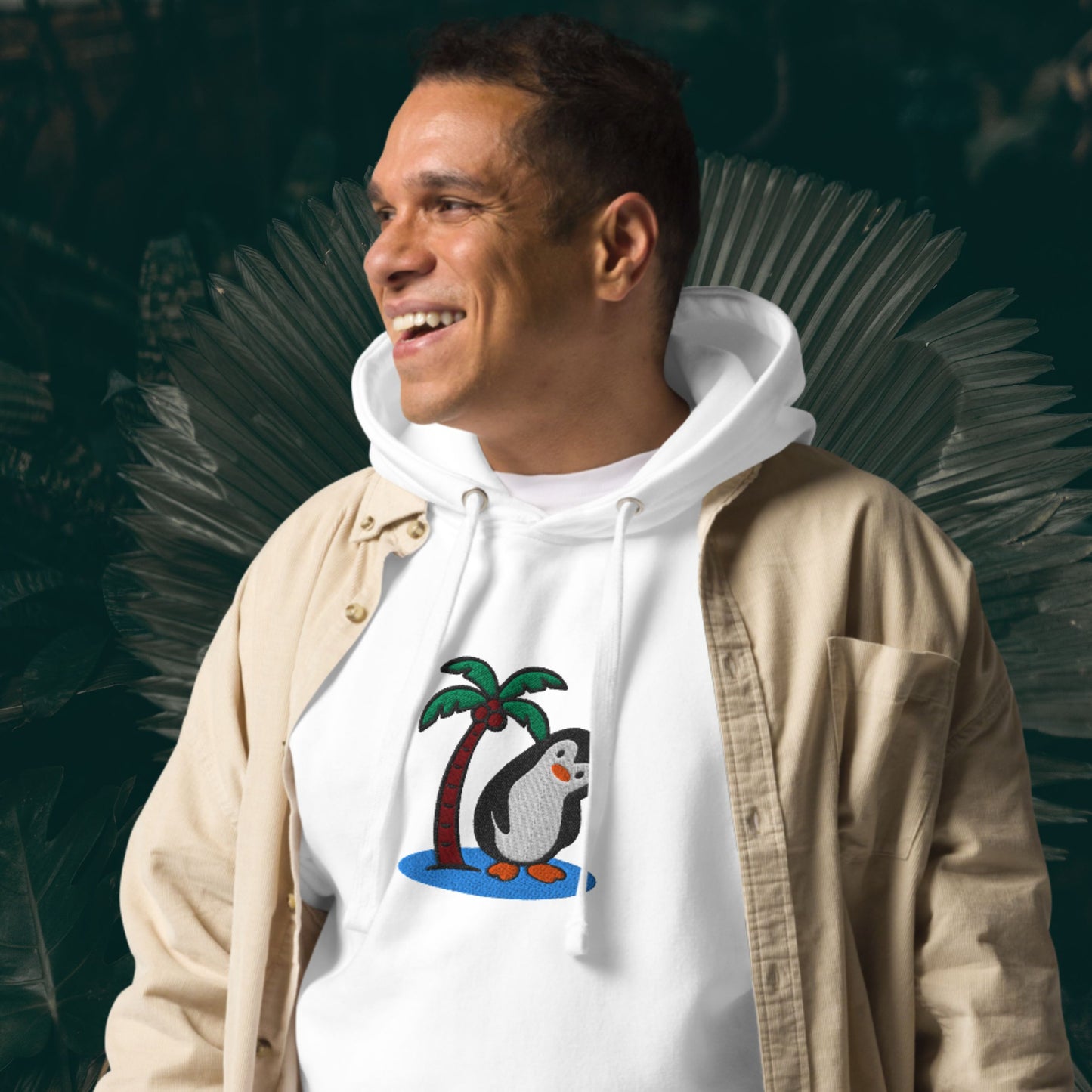 Tropical Penguin Escape – Embroidered Unisex Hoodie