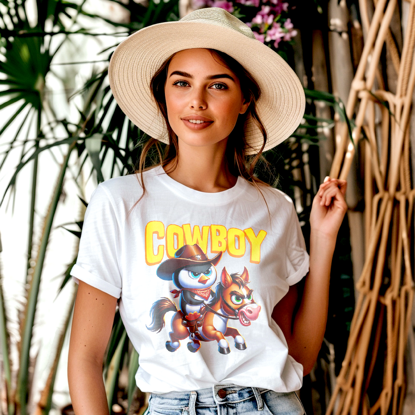 Cowboy Penguin on Wild Horse – Unisex T-shirt