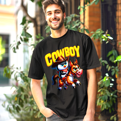 Cowboy Penguin on Wild Horse – Unisex T-shirt