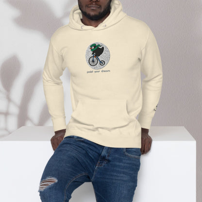 Masked Penguin on Bike – Embroidered Unisex Hoodie