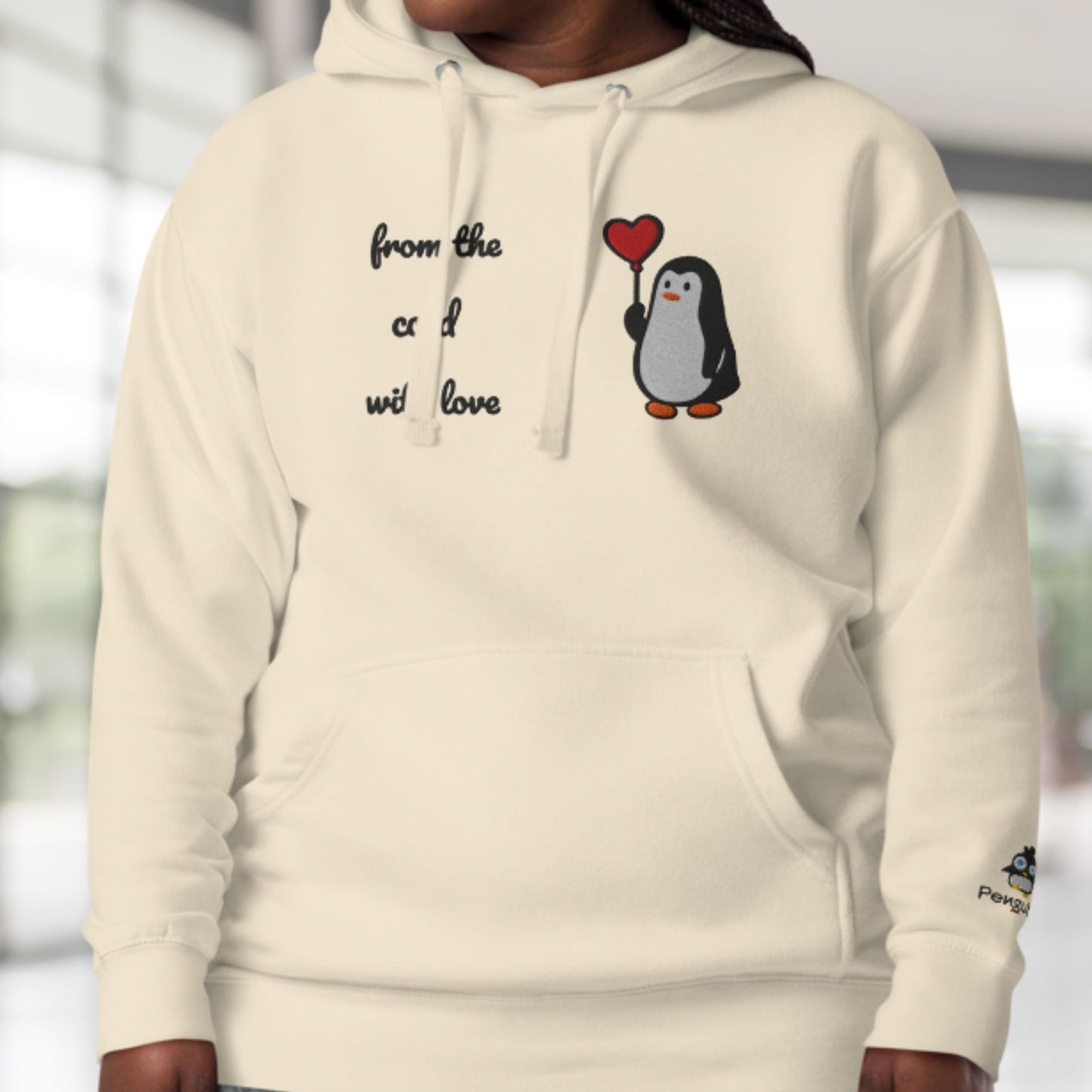 Penguin With Heart Balloon – Embroidered Unisex Hoodie