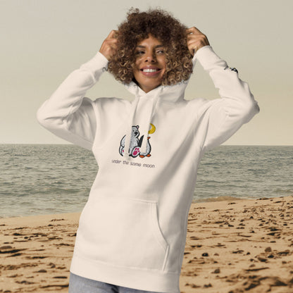 Polar Bear & Penguin at Moonlight – Embroidered Unisex Hoodie
